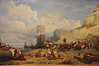 Pêcheur halant un bateau à terre, Port-en-Bessin, 1832, Musée maritime de l'Île Tatihou.