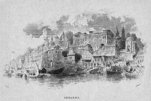 Copy of an old etching of the ghats of the anc...