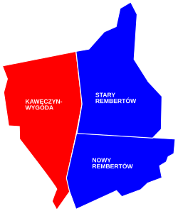 Location of Kawęczyn-Wygoda within the district of Rembertów, in accordance to the Municipal Information System.