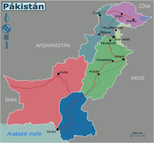 Mapa regionů Pákistánu