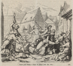 Pražský pogrom o Velikonocích roku 1389 (Česko-moravská kronika, 1868)