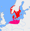 Før-romersk jernalder i Nordeuropa (5. årh. – 1. årh f.v.t.); røde områder markerer den Nordiske gruppe, magenta markerer Jastorfkulturen