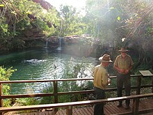 Department of Environment and Conservation national park rangers at Fern Pool, Karijini National Park, Pilbara in September 2012 Rangers Fern Pool Karijini NP IX-2012.JPG