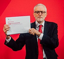 Corbyn presenting the leaked document from HM Treasury on 6 December 2019 Revealing Brexit documents (49188329926) (cropped).jpg
