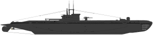 Silhouette of INS "Tanin" Shadowgraph S british class groupe III mod submarine.svg
