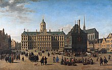 Dam Square in the late 17th century: painting by Gerrit Adriaenszoon Berckheyde The Dam in Amsterdam, by Gerrit Adriaensz Berckheyde.jpg