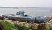 U-995, Type VIIC/41 U-Boat of WWII, showing the typical combination of ship-like non-watertight outer hull with bulky strong hull below