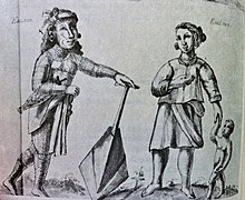 An illustration from Historia de las Islas e Indios de Bisayas depicting a tattooed Visayan horo-han (commoner warrior) with a leaf-shaped paddle (bugsay
). The horo-han
served as paddlers and warriors for karakoa
, they were seated on platforms (daramba
) mounted on the outriggers. Ulipon - Philippines (c.1668).jpg