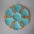 VPC Victoria Pottery Company Oyster plate, 10 in, coloured glazes majolica, c. 1880