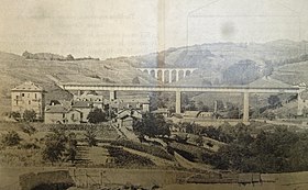 Viaduc de la Paudèze à tablier métallique, 1858-1860. Au-dessus, le viaduc contemporain de Rochettaz.