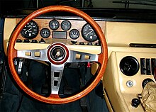 Early Lamborghini Jarama instrument panel and steering wheel