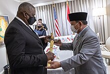 Austin with Indonesian Defense Minister Prabowo Subianto in Manama, Bahrain on November 20, 2021 211120-D-TT977-0403 (51692773923).jpg