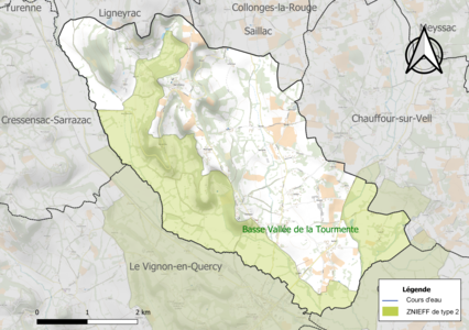 Carte de la ZNIEFF de type 2 sur la commune.