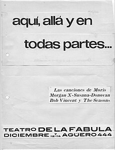 Panfleto del festival de música beat «Aquí, allá y en todas partes», realizado en diciembre de 1966 por iniciativa de Miguel Grinberg.