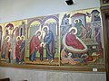 The main scenes from Marie's life. Reading from right to left : the Nativity of mary, Mary's parents (Joachim and Anne), the Presentation of Mary (with the annunciation in the background)