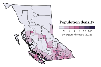 Population density map of British Columbia BC Population Density 2021.svg