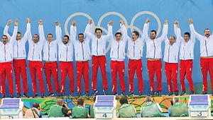 Serbia men's national water polo team held the Olympic Games, World Championship, European Championship, World Cup and World League titles simultaneously in a period from 2014 to 2016. Campeoes!.jpg