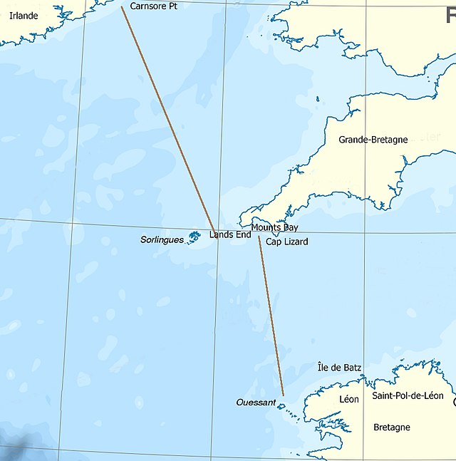 carte représentant la zone maritime entre l'Irlande, la Grande-Bretagne et le Léon au nord ouest de la Bretagne