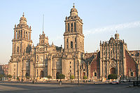 Mexico City Cathedral, with the Metropolitan Tabernacle to the right.