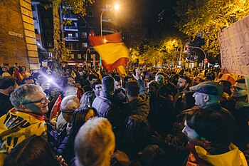 Vox leader Santiago Abascal in a demonstration in front of the headquarters of the PSOE in Madrid