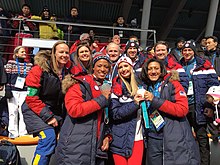 Sanders with Ivanka Trump, Lauren Gibbs, and Shauna Rohbock at the 2018 Winter Olympics in Pyeongchang, South Korea DW2eapcV4AUNn q.jpg