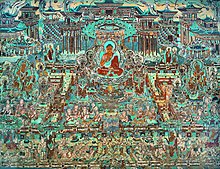 Mural of Tang dynasty Chinese architecture from Mogao Grotto Cave 217, constructed in 707-710 Dunhuang217.jpg