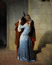 Le Baiser, huile sur toile de Francesco Hayez (1859, pinacothèque de Brera à Madrid). (définition réelle 6 329 × 7 885)