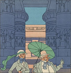 Lord Evandale et le docteur Rumphius. Composition de George Barbier, gravée sur bois par Gasperini, 1929.