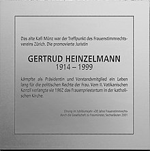 Gedenktafel Gertrud Heinzelmann (früher am Münzplatz 3)