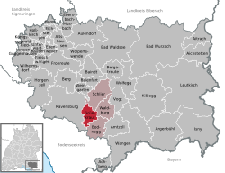 Elhelyezkedése Baden-Württemberg térképén