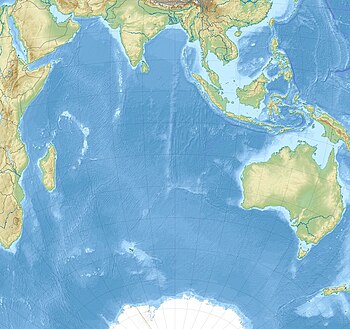 HMS Cornwall (56). Карта розташування: Індійський океан