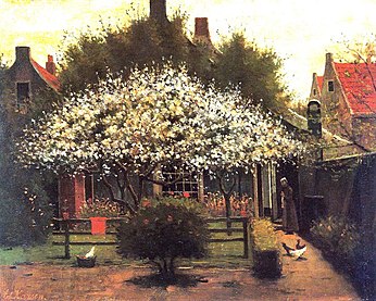 Garden with blossoming fruit trees