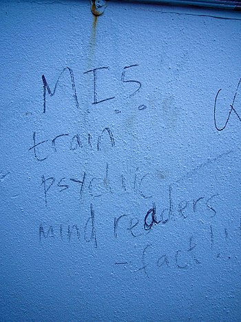 English: Photo of graffiti: "MI5 train ps...