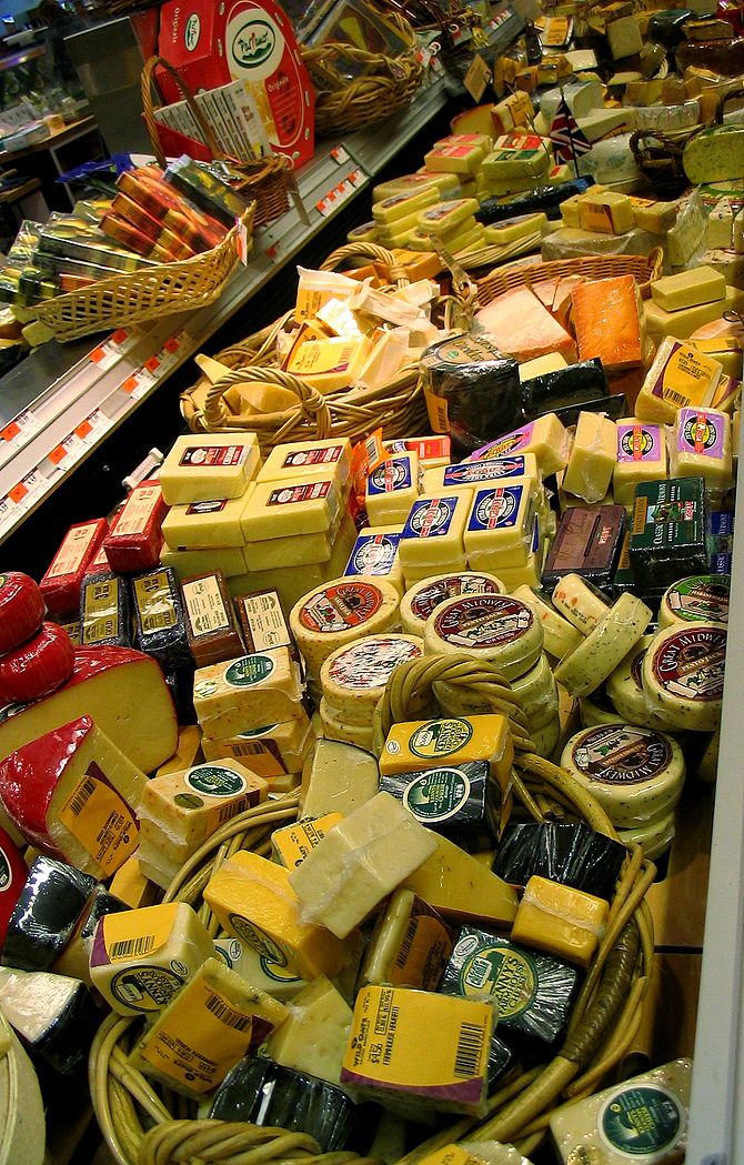 Many cheeses at the supermarket