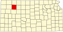 Harta statului Kansas indicând comitatul Sheridan