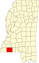 Map of Mississippi highlighting Amite County
