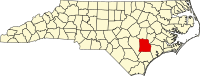 Mapo de Norda Karolino kun kantono Duplin emfazita