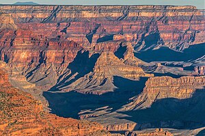 The Grand Canyon, an incision through layers of sedimentary rocks. Marsh Butte and Geikie Peak, Grand Canyon.jpg