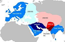 Map showing the spread of the Proto-Indo-European language from the Indus Valley. Dates are those of the "emerging non-invasionist model" according to Elst. OIT map.jpg