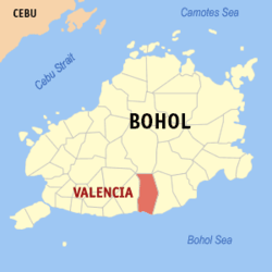 Map of Bohol with Valencia highlighted