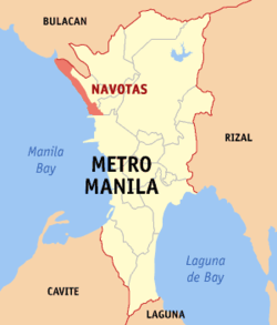 Mapon de Metroo-Manilo montranta la lokon de Navotas ĝi estas grandurbo.