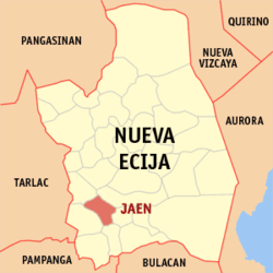 Bản đồ Nueva Ecija với vị trí của Jaen.