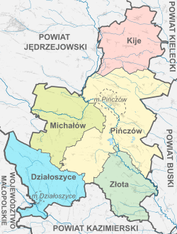 Administrative map of Pińczów County