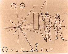 The Pioneer plaque attached to Pioneers 10 and 11 Pioneer10-plaque.jpg
