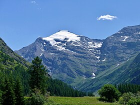 La pointe de Charbonnel depuis Bessans en été.