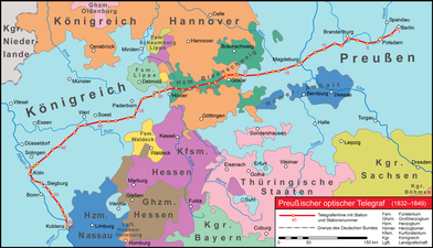 46: Verlauf des Preußischen optischen Telegrafs um 1835