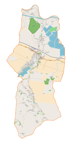 Mapa konturowa gminy Przeciszów, blisko górnej krawiędzi znajduje się punkt z opisem „Las”