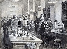 Sir Ronald Ross, C.S. Sherrington, and R.W. Boyce working together in a laboratory at the LTSM in 1899 Sir Ronald Ross, C.S. Sherrington, and R.W. Boyce in a labor Wellcome L0012069.jpg