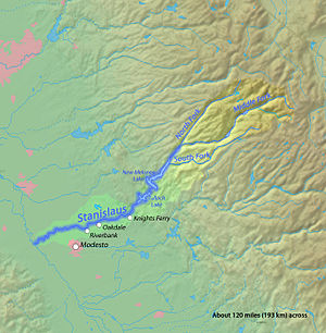 English: Map of the Stanislaus River, a major ...