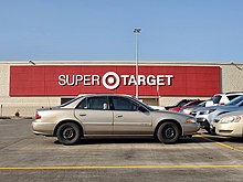 The exterior of a SuperTarget in Omaha, Nebraska, in 2020: This store was remodeled in October 2017. (Store #1777) TargetT1777SuperTarget.jpg